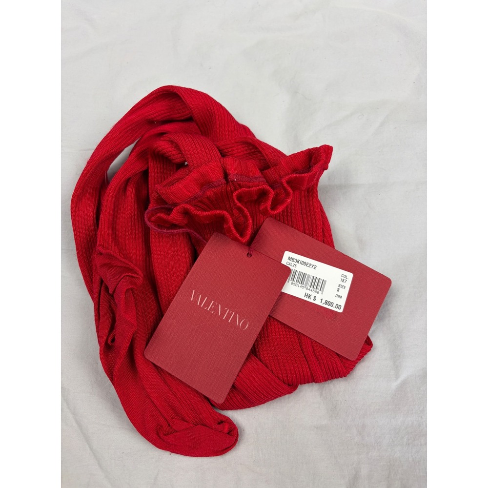 Valentino Red Ribbed Silk Tights Made in Italy MB3KI00E2Y2 Size S NEW